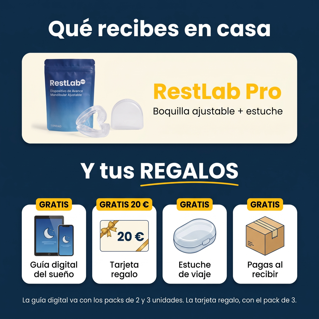 Qué recibes en casa: RestLab Pro y tus regalos (guía digital, tarjeta 20 €, estuche, pagas al recibir)