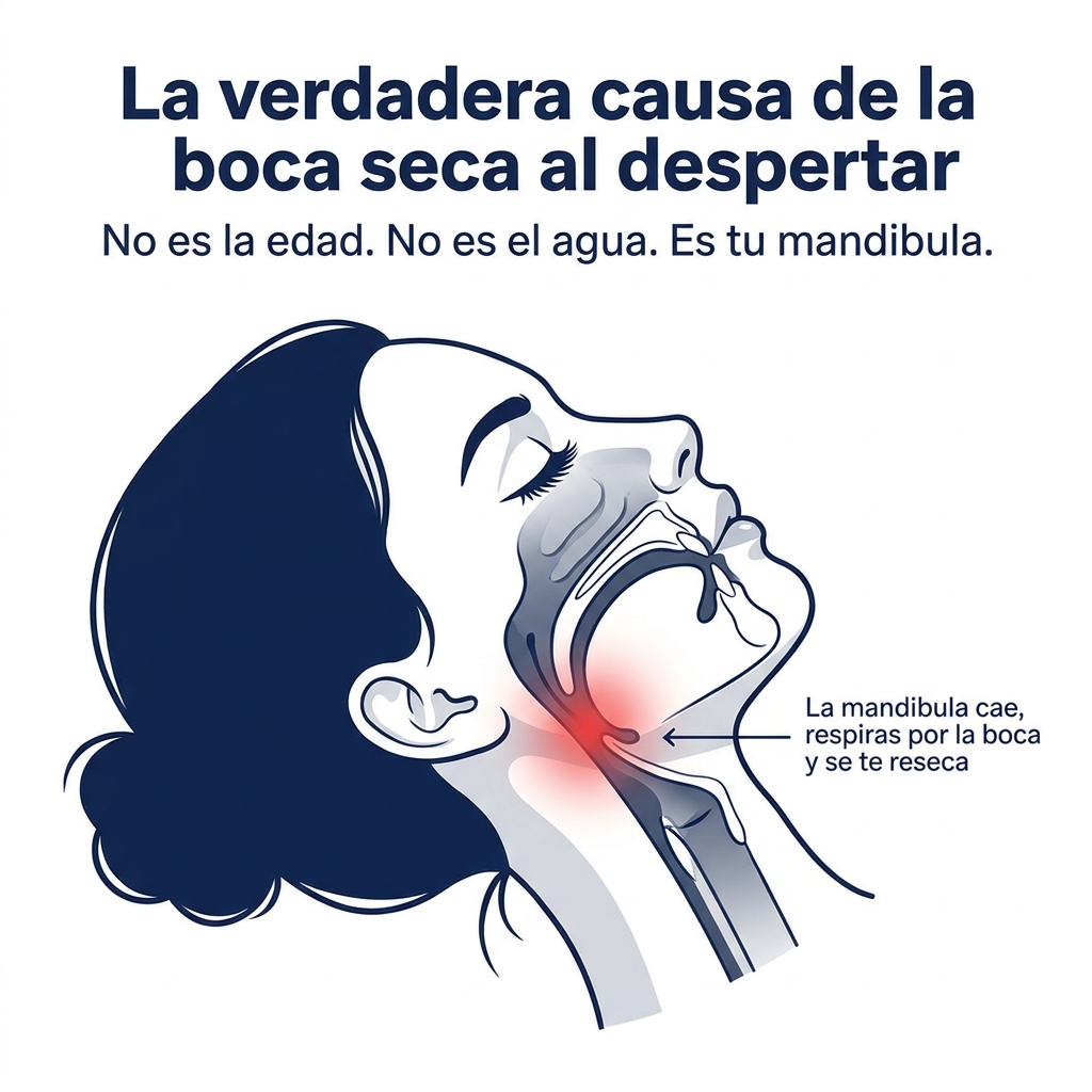 La verdadera causa de la boca seca al despertar: la mandibula de la mujer cae, respira por la boca y se reseca