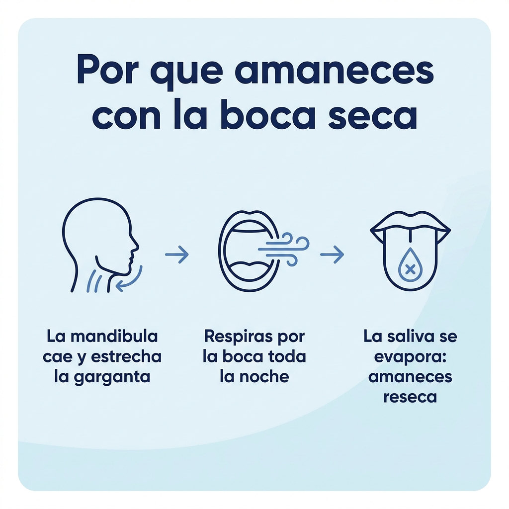 Por que amaneces con la boca seca: la mandibula cae, respiras por la boca y se reseca